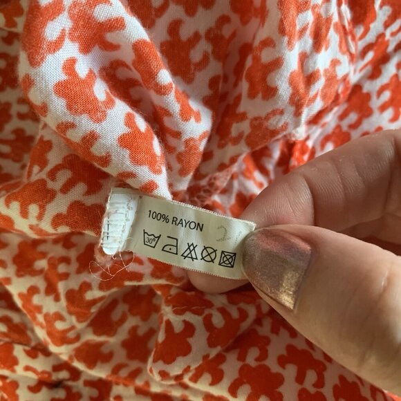 Rock Flower Paper Top Small Orange White Button Down Boho Retro Festival - Picture 7 of 7